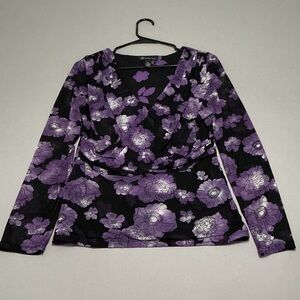 INC International Concepts Black and Purple Floral Blouse